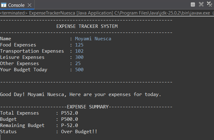 Program Output Part 2
